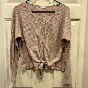 Altar’d‎ State Pink Blush Taupe Thermal Tie Front Button Down Shirt size Medium